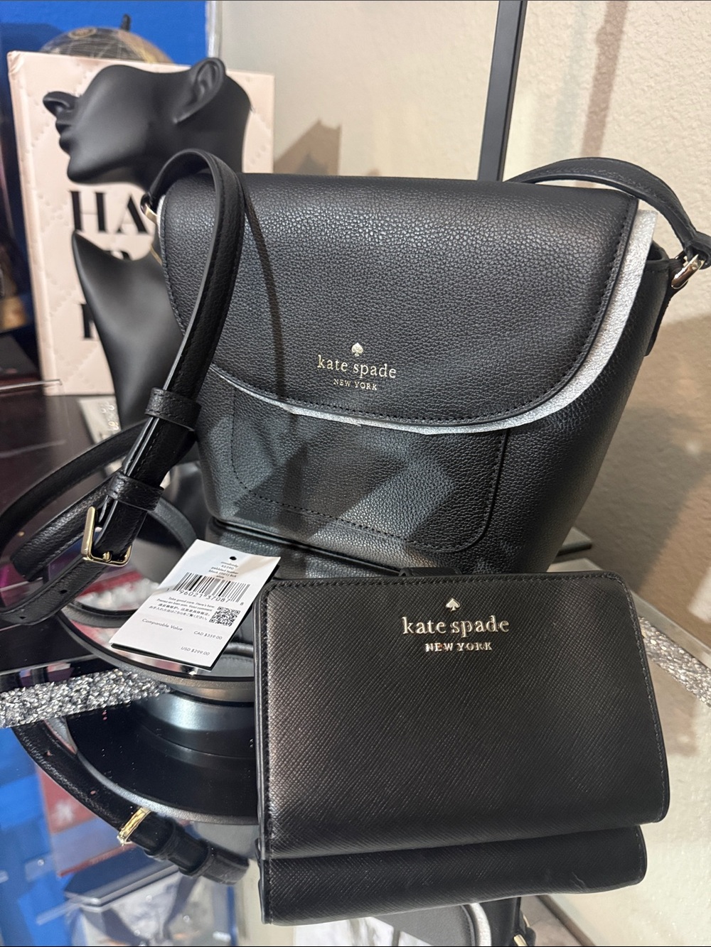 kate spade Black Pebble Leather Crossbody with Matching Black Wallet